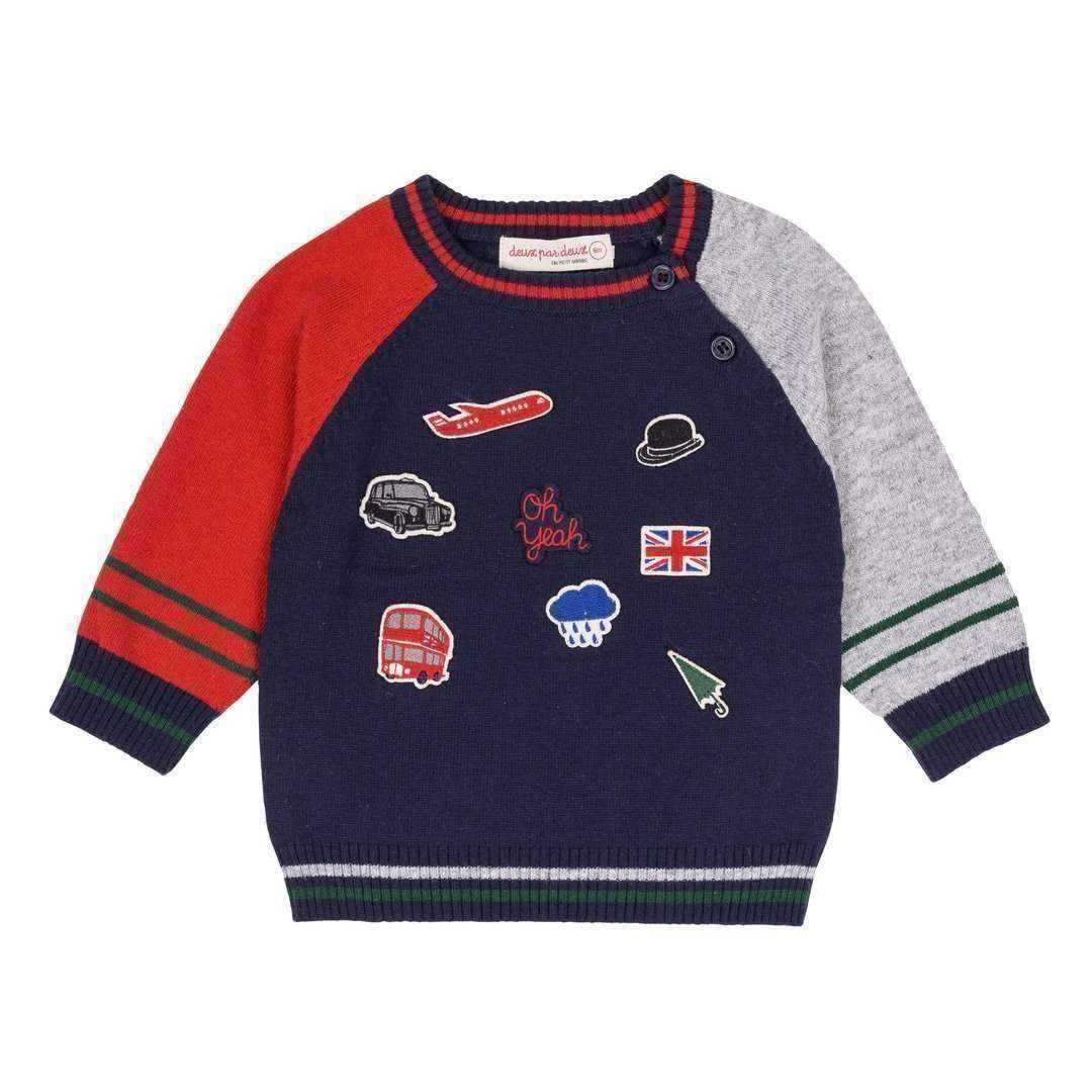 Deux Par Deux London Patched Knit Sweater-Shirts-Deux Par Deux-kids atelier