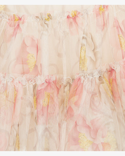 monnalisa-White Dress with Tulle and Floral Print-11b905-2651-0002