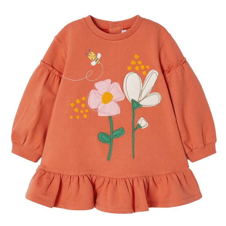Orange Flower Graphic Fleece Dress