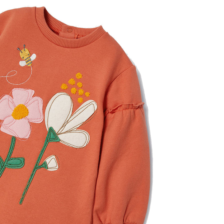 Orange Flower Graphic Fleece Dress