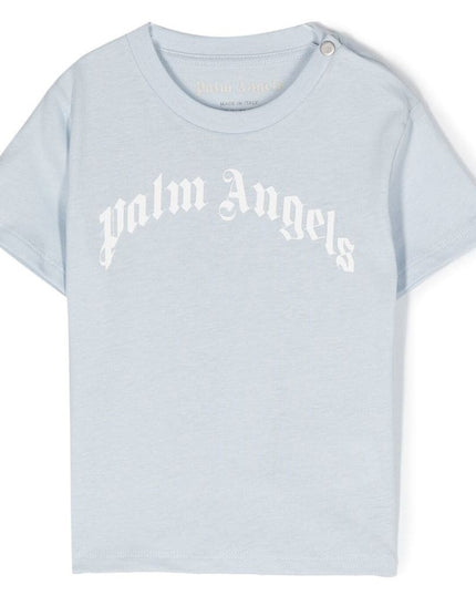 PALM ANGELS-PBXB001S23JER0034101-CURVED LOGO T-SHIRT BABY BLUE WHITE