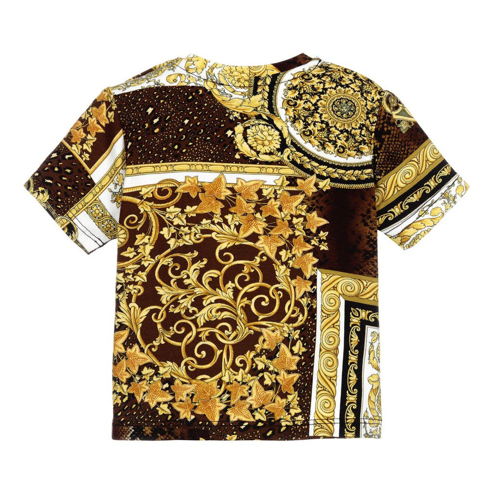 versace-Gold, Brown & White Baroque Patchwork Print T-Shirt-1000102-1a00270-5n030