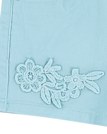 Teal Blue Embroidered Shorts
