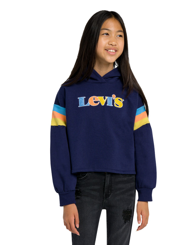 Navy Logo Print Hoodie