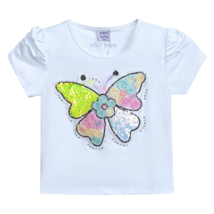 White Butterfly Applique T-Shirt