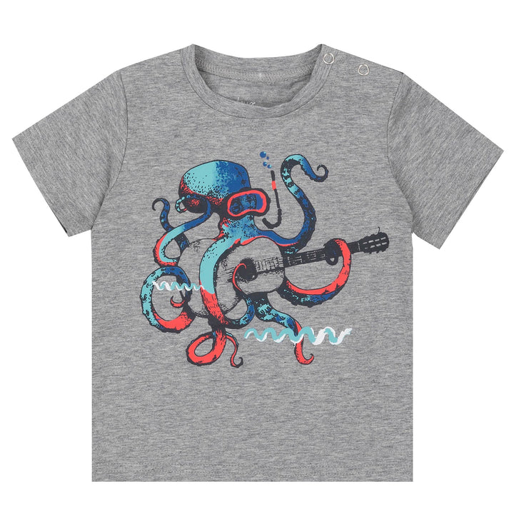 Deux Par Deux Grey Mix Octopus Print T-Shirt-a30t70-195-