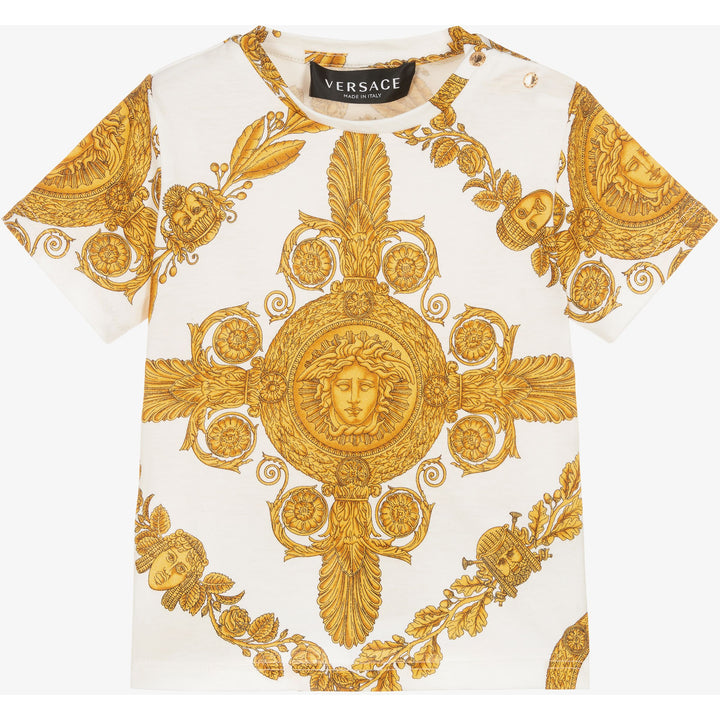 Versace-Maschera Baroque T-Shirt-1000101-1A07291-5W050-Bianco+Oro