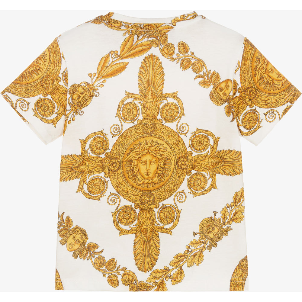 versace-White & Gold Maschera Baroque T-Shirt-1000101-1a07291-5w050