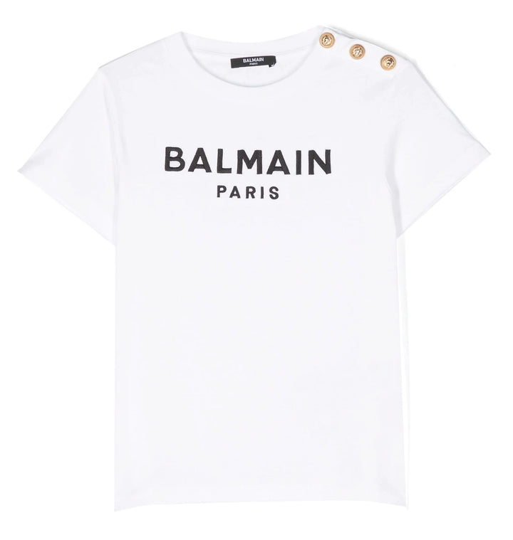 balmain-White Logo T-Shirt-bu8a11-z1751-100ne-wht-blk