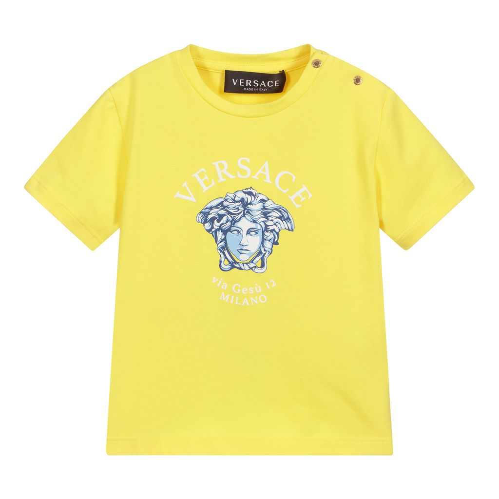 versace-Yellow, White & Bluette Medusa Motif T-Shirt-1000102-1a00266-6y000