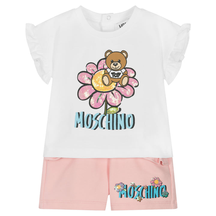 moschino-Pink Teddy Cotton Shorts Set-mdg00p-lba08-85010-wht