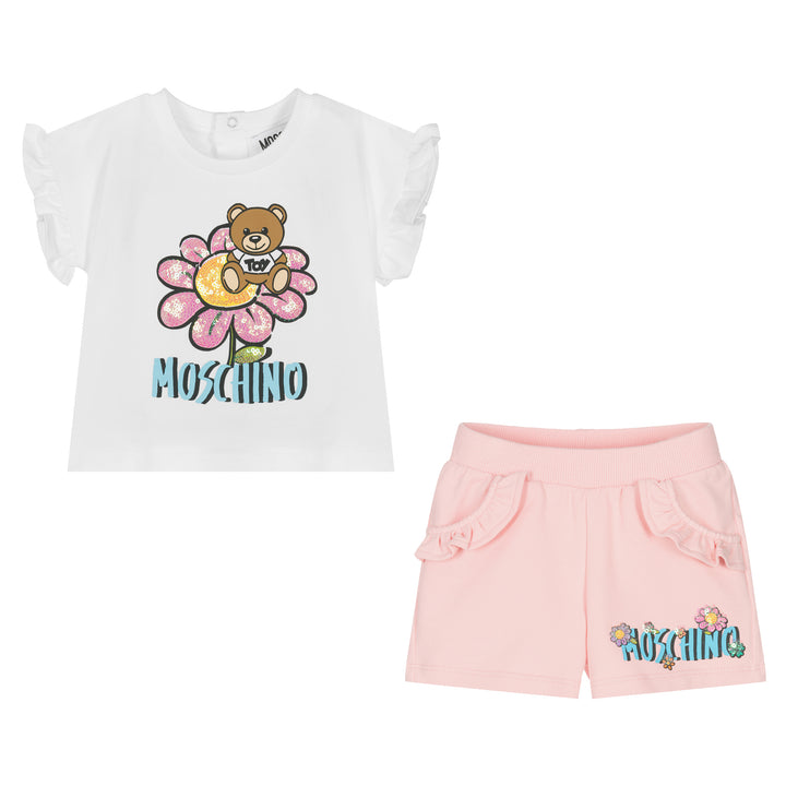 moschino-Pink Teddy Cotton Shorts Set-mdg00p-lba08-85010-wht