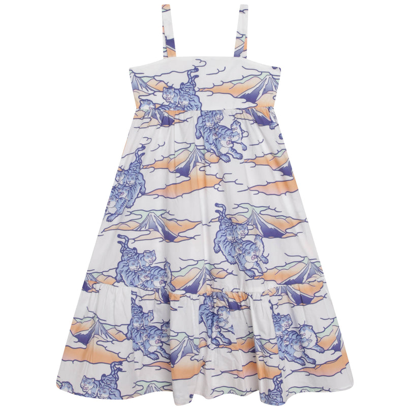 kenzo-k12298-10p-White Cotton Poplin Logo dress