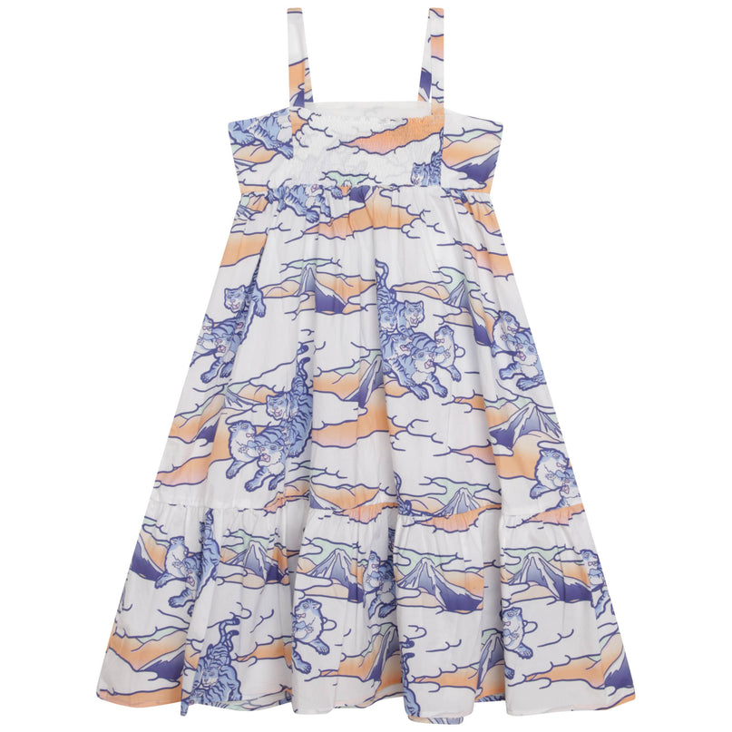kenzo-k12298-10p-White Cotton Poplin Logo dress