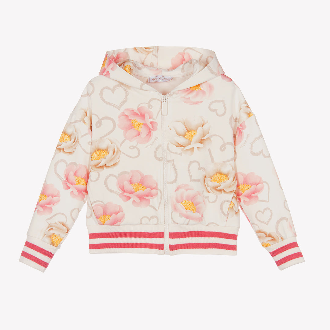 monnalisa-White Floral Print Hoodie-19b800-2018-0002