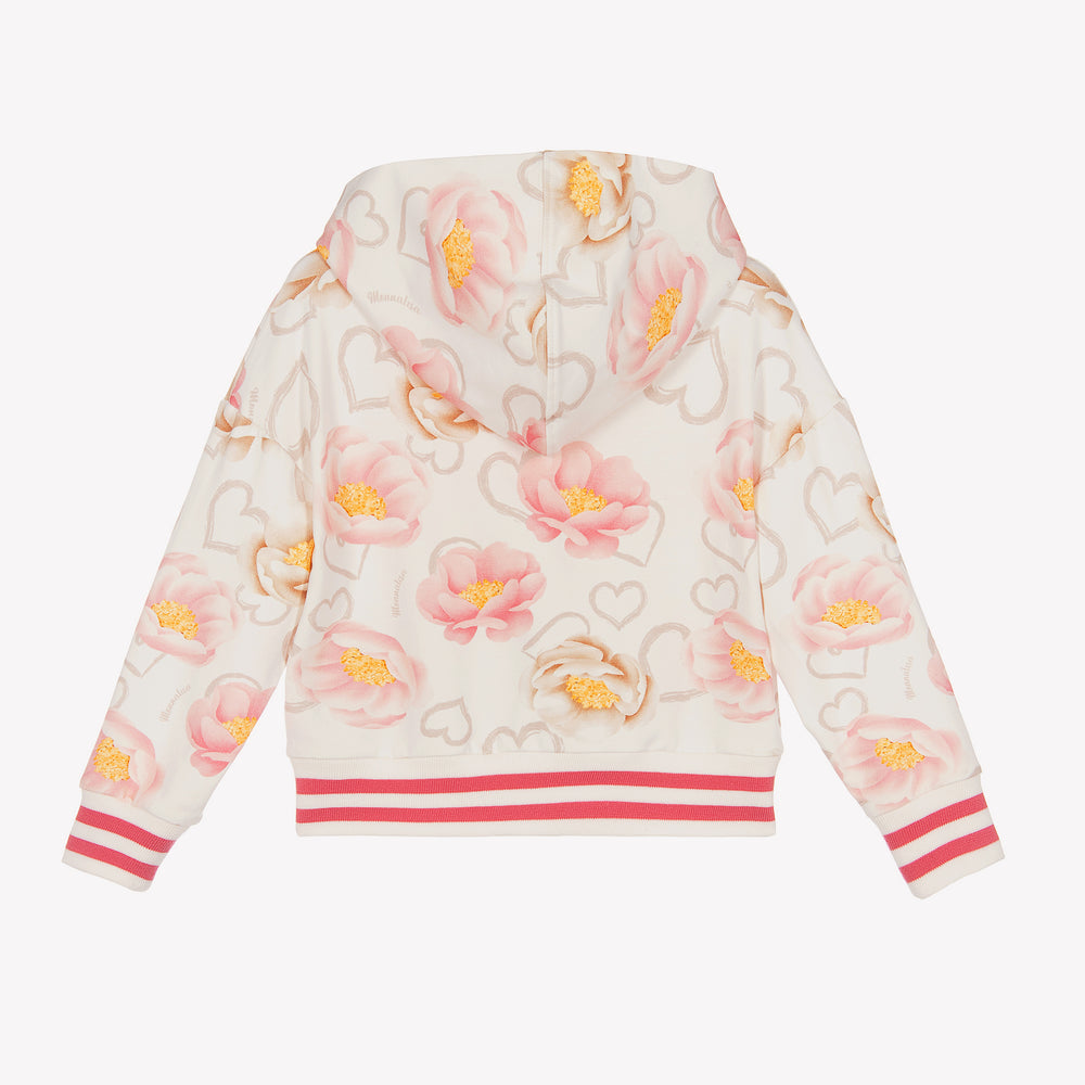 monnalisa-White Floral Print Hoodie-19b800-2018-0002