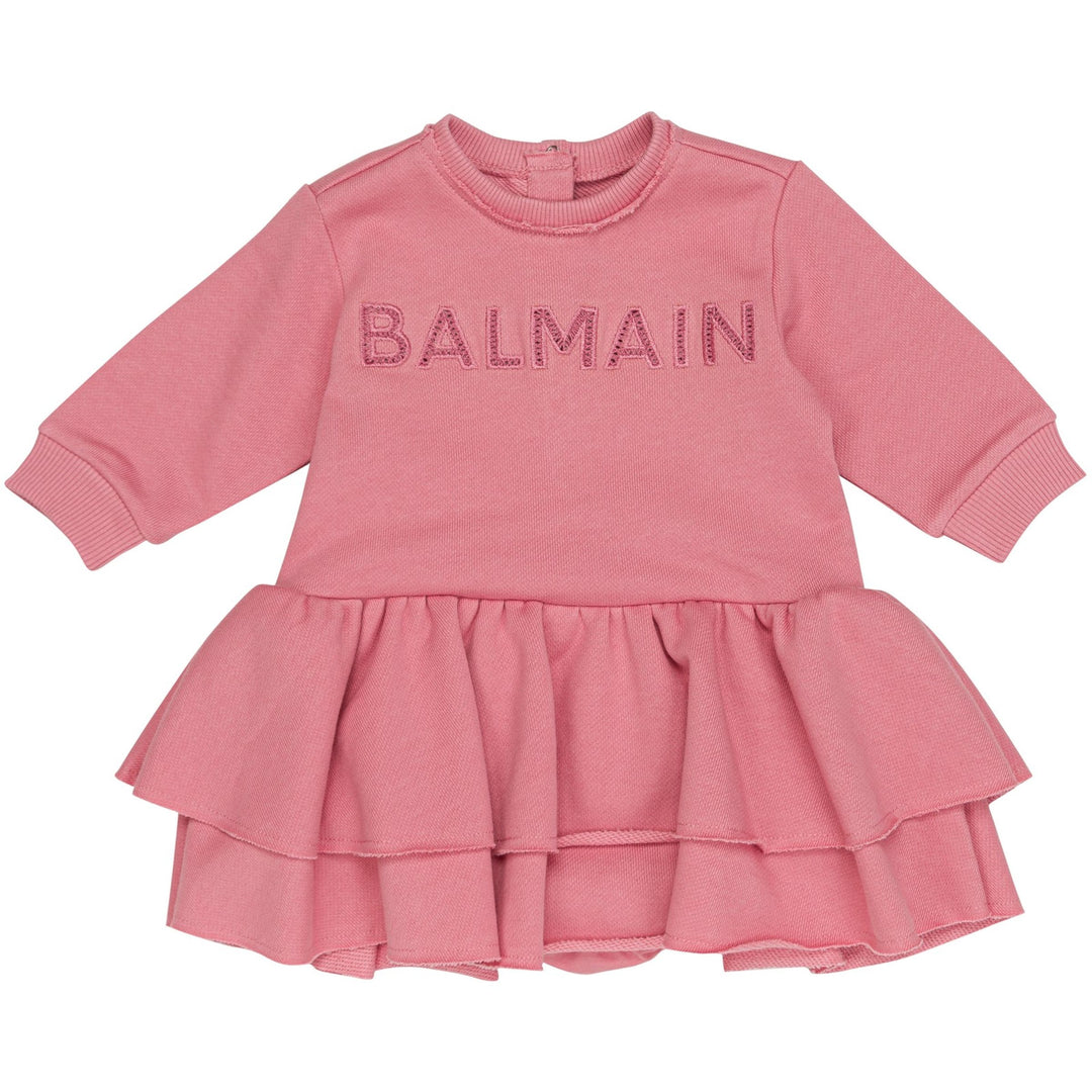 balmain-Pink Layered Cotton Sweatdress-bt1030-z0001-521