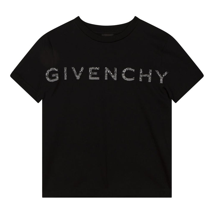 givenchy-h25382-09b-Black Embroidered Cotton Jersey T-Shirt