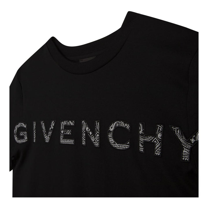 givenchy-h25382-09b-Black Embroidered Cotton Jersey T-Shirt