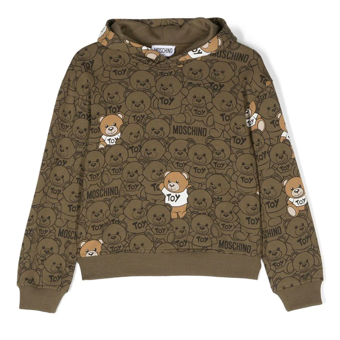 moschino-Green Teddy Bear Logo Hooded Top-huf07k-lcb45-84554