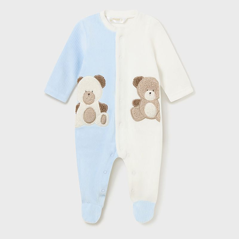 Blue Teddy Graphic Colorblock Babysuit