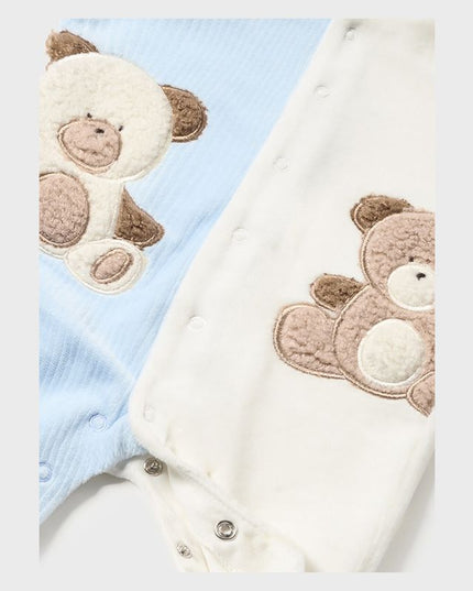 Blue Teddy Graphic Colorblock Babygrow