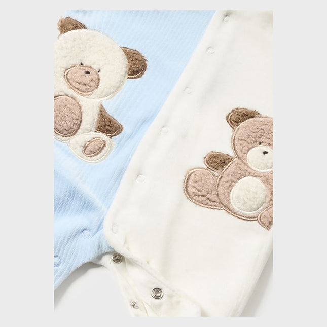 Blue Teddy Graphic Colorblock Babygrow