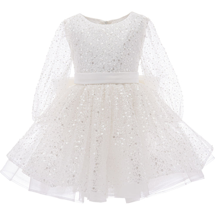 Pearl White Pradera Glimmer Tulle Bow Dress