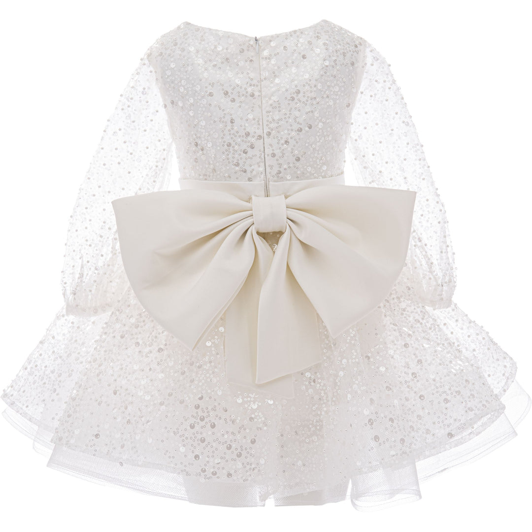 Pearl White Pradera Glimmer Tulle Bow Dress