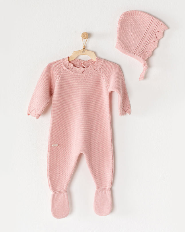Pink Knitted Babygrow & Hat