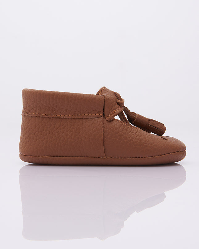 Brown Perforated Tassel Booties