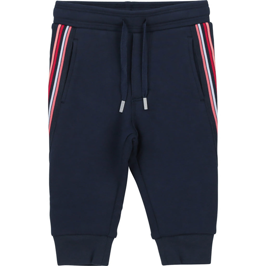 boss-Navy Sweatpants with Red Stripes-j04398-849
