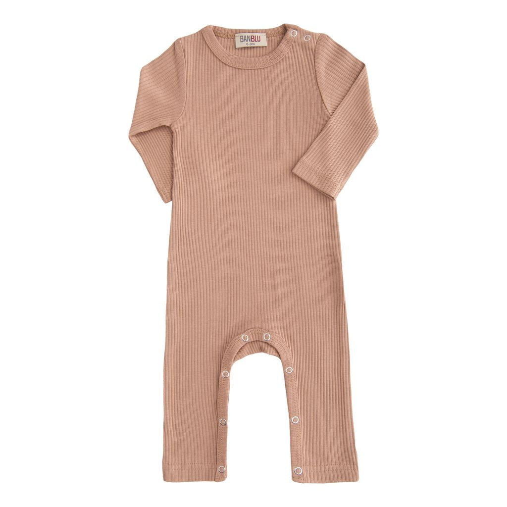 Baby Long Sleeve Romper With Shorts Legs Pink Fawn LS Modal - Main Image