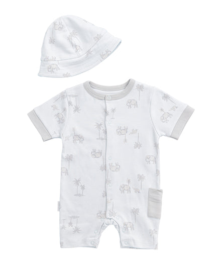 Light Blue Safari Print Romper & Hat