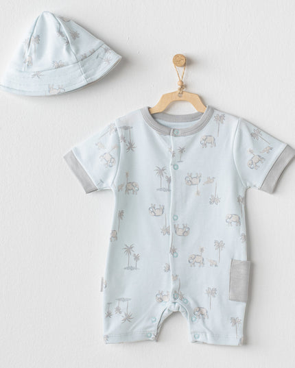 Light Blue Safari Print Romper & Hat