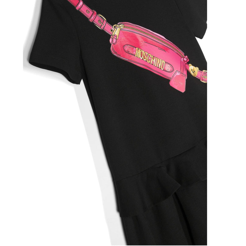 moschino-Black Dress with Belt Bag Print and Ruffle-hdv0di-lja00-60100