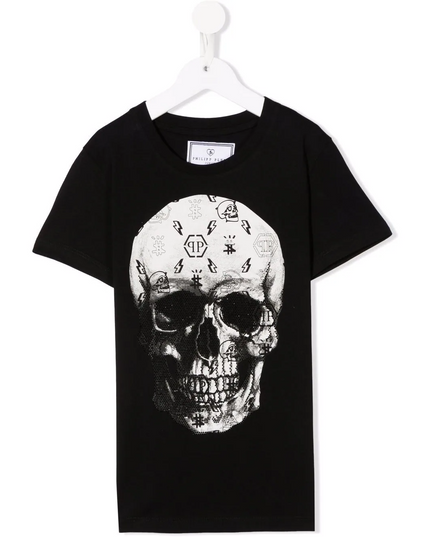 philipp-plein-Black Skull Logo T-Shirt-2mm002-laa24-60100