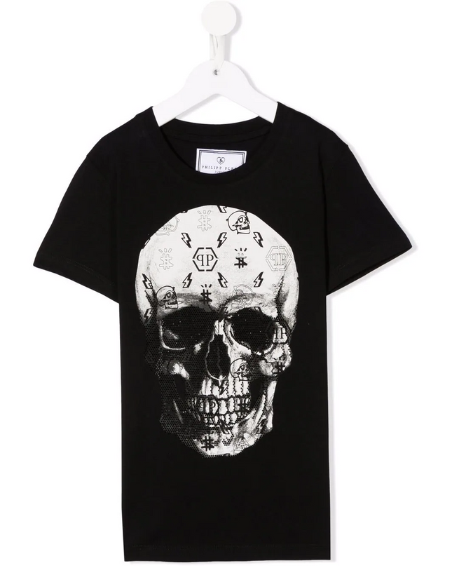 philipp-plein-Black Skull Logo T-Shirt-2mm002-laa24-60100