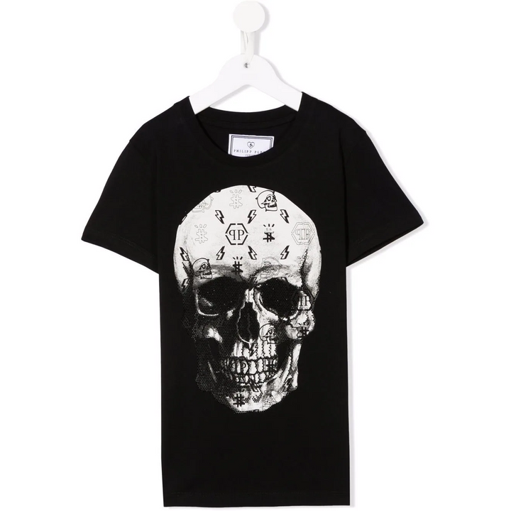 philipp-plein-Black Skull Logo T-Shirt-2mm002-laa24-60100