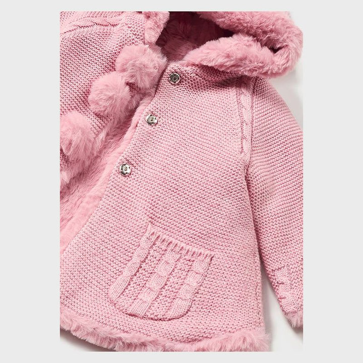 Pink Pom Knitted Hood Jacket