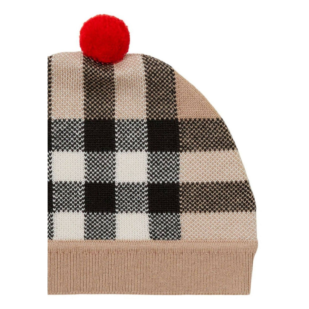 burberry-8068581-Beige Check-Pattern Knitted Beanie-144954-a7028