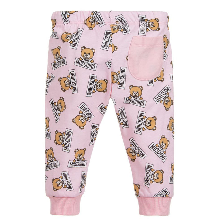 MOSCHINO-BABY ALL OVER TEDDY BEAR PRINT T-SHIRT & PANT SET-MUK01PLAB07-83975 PINK-Default-Moschino-kids atelier