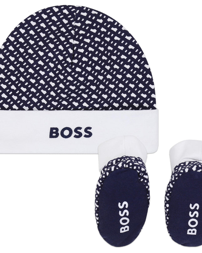 boss-j98394-849-nb-Navy Blue Hat and Booties Set