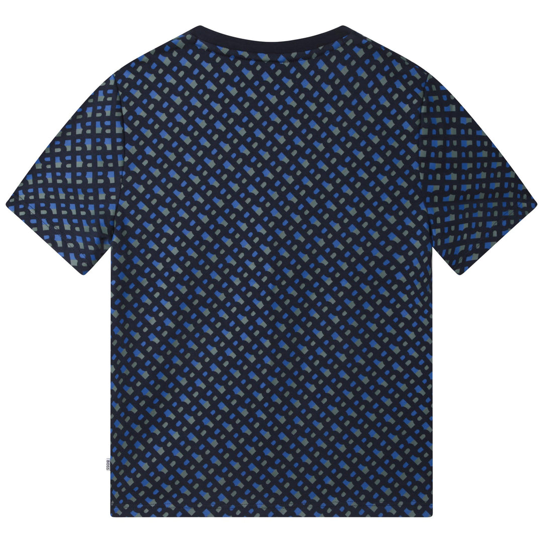 boss-j25o12-849-kb-Blue Monogram Print T-Shirt