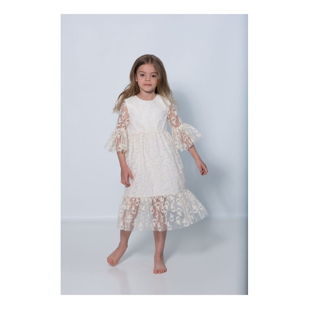 Charabia Beige Long Lace Overlay Dress-ne53c-
