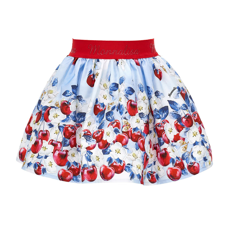 monnalisa-Blue Cherry All Over Print Skirt-11a700-1625-0052