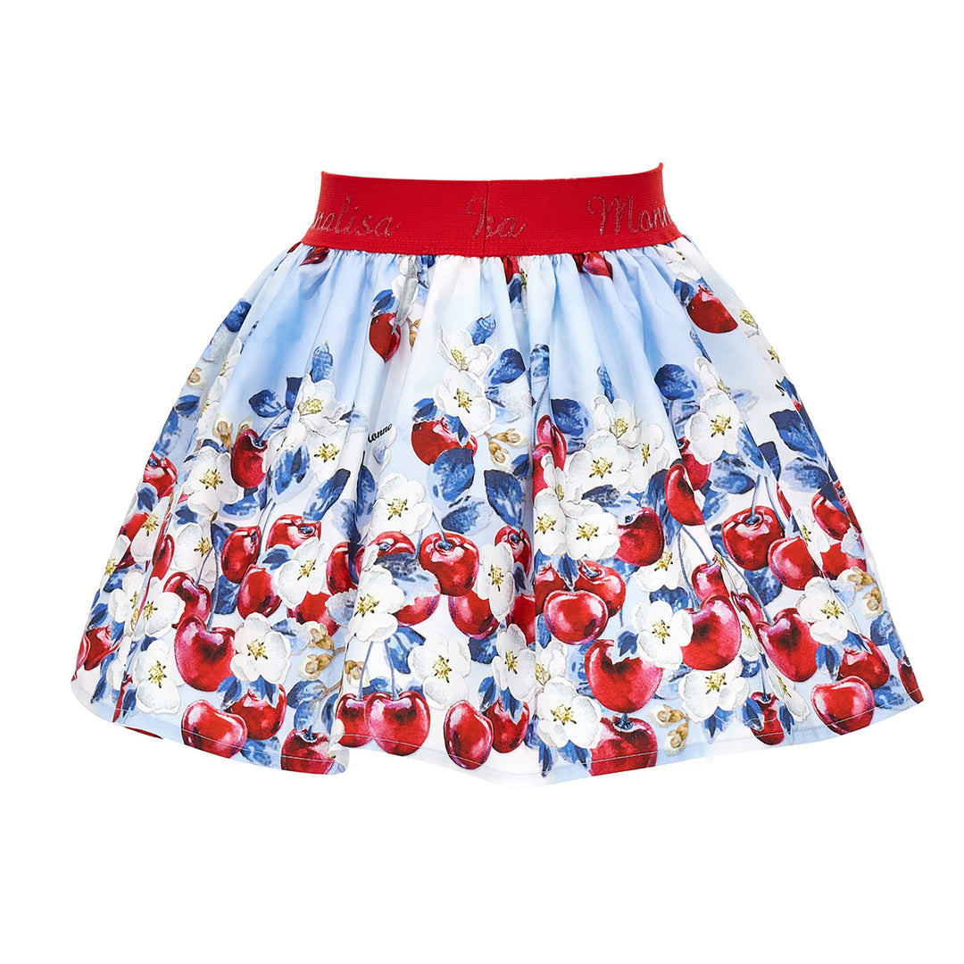 monnalisa-Blue Cherry All Over Print Skirt-11a700-1625-0052