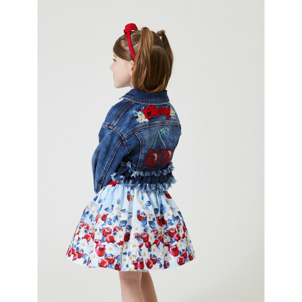 monnalisa-Blue Cherry All Over Print Skirt-11a700-1625-0052
