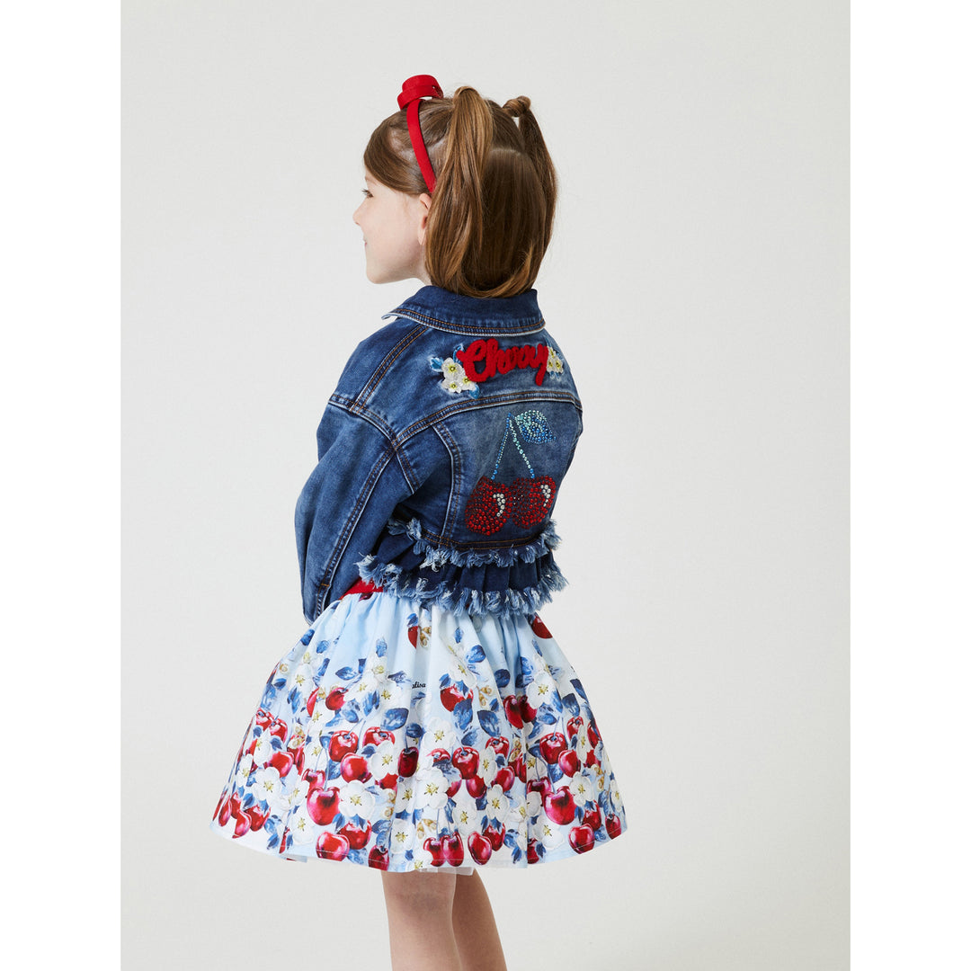 monnalisa-Blue Cherry All Over Print Skirt-11a700-1625-0052