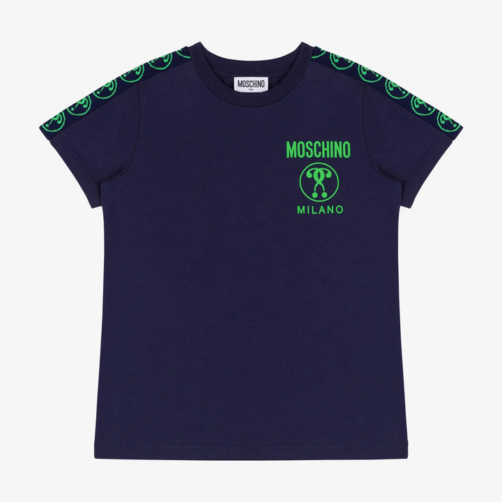 Moschino-Milano Logo + Monogram Tape T-Shirt-HMM03V-LBA10-40016-Blue Navy
